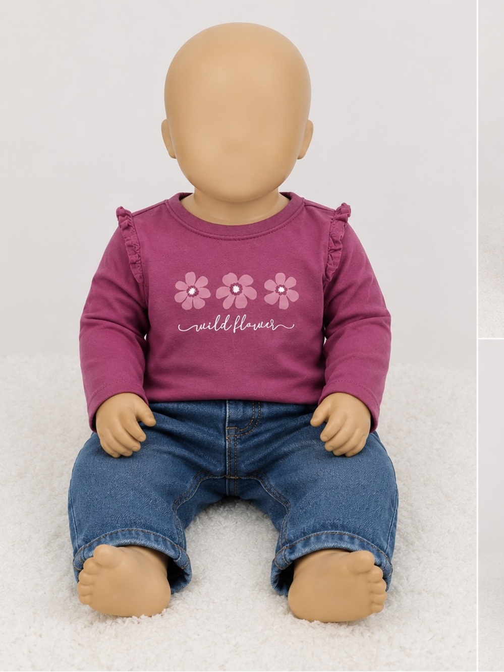 Girls' Pink 'Wildflower' Long Sleeve Tee with Ruffle Shoulders